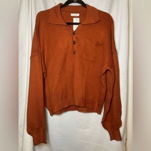 NWT Chigant Harvest Fall Orange Pullover Sweater with 1/2 Button Front Size XL